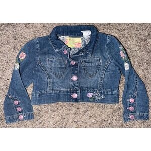 VTG Baby Guess Jean Jacket Embroidered Flowers Snap Up Medium Wash Denim 18M